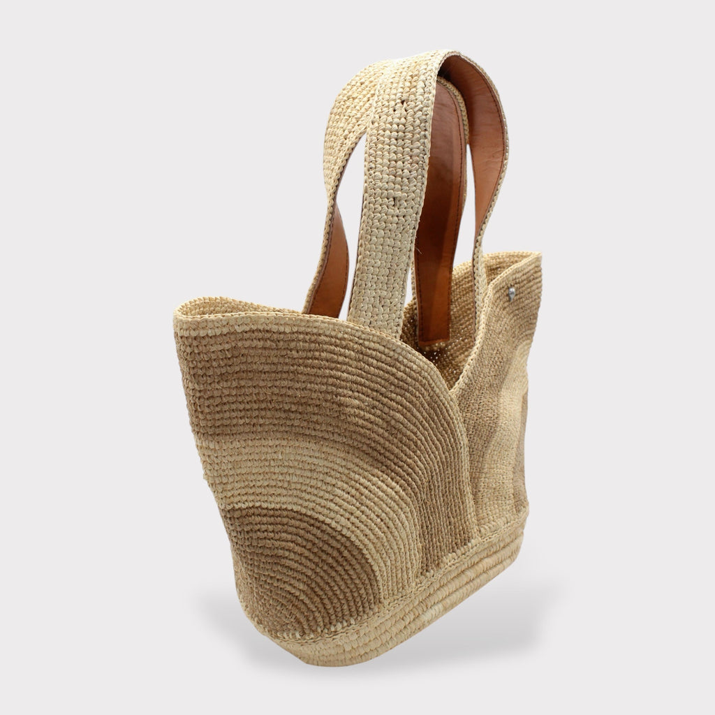 Yasmin - Borsa Tote a Tulipano Fatta a Mano in Rafia Naturale Colore Kaki
