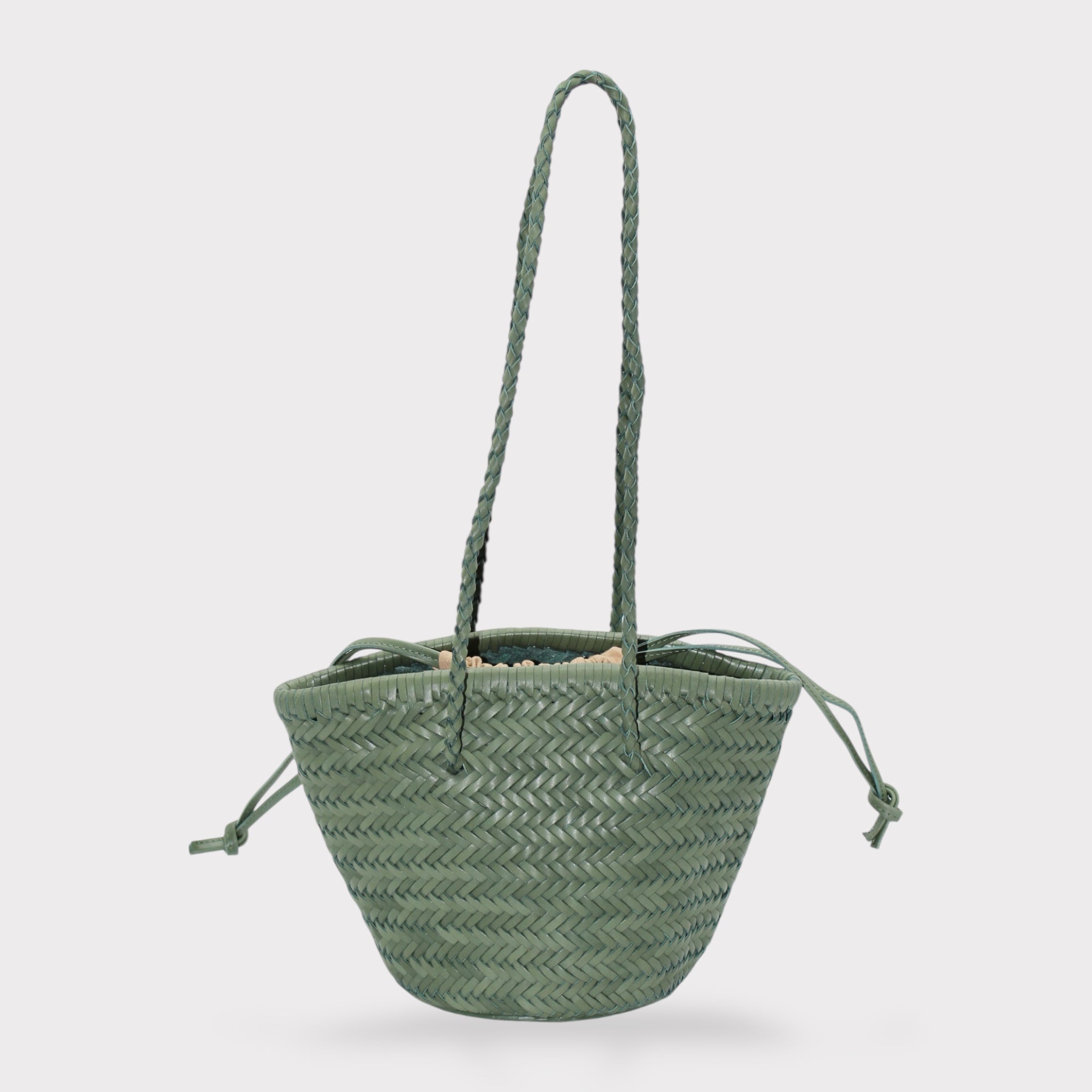Carmel - Hand Woven Top Grain Leather Bucket Bag Rose Mary