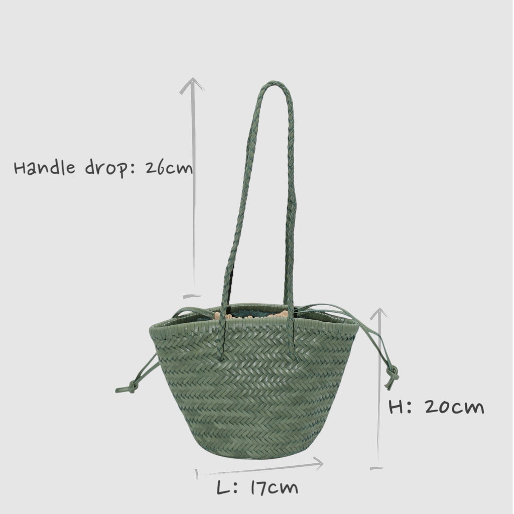 Carmel - Hand Woven Top Grain Leather Bucket Bag Rose Mary
