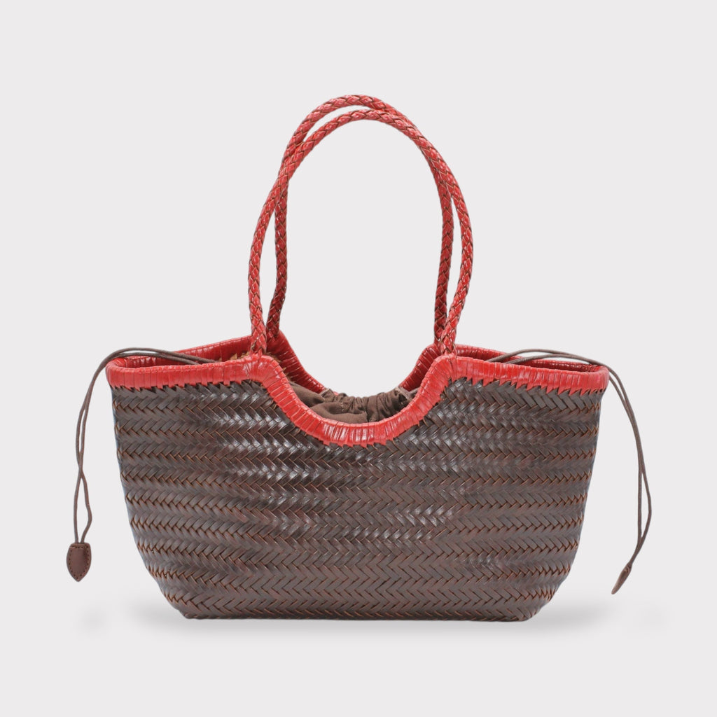 Carmel - Handwoven Bicolor Tote Bag Retro Red & Coffee
