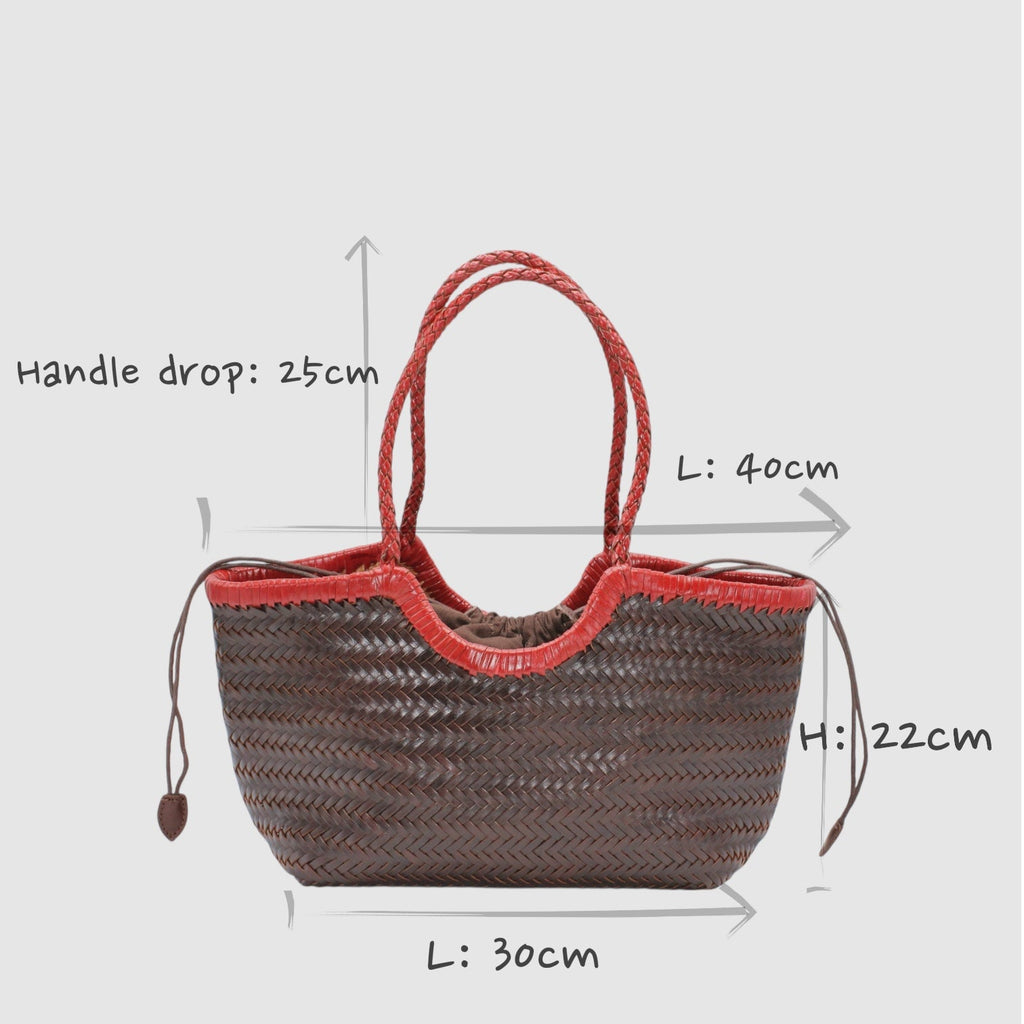 Carmel - Handwoven Bicolor Tote Bag Retro Red & Coffee