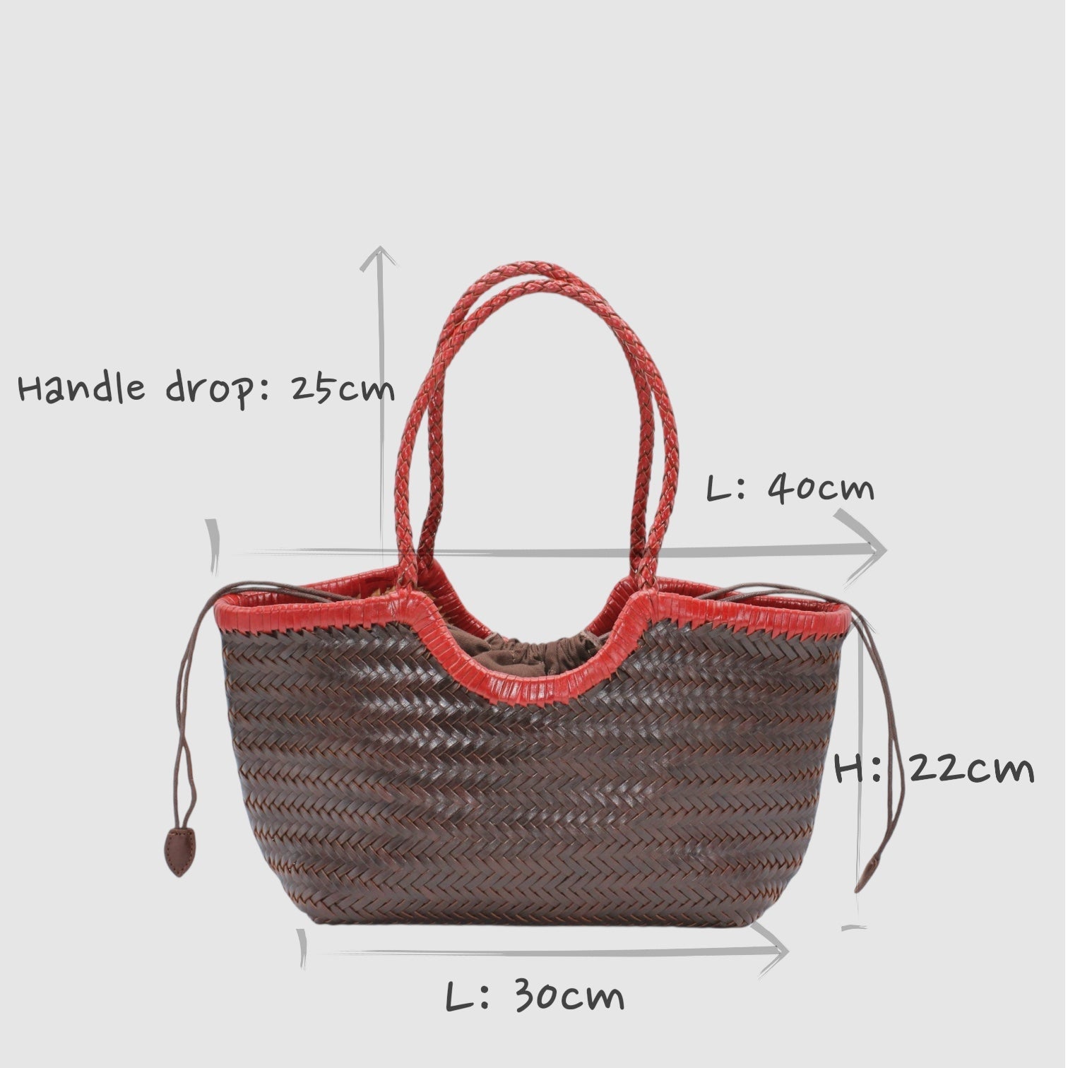 Carmel - Handwoven Bicolor Tote Bag Retro Red & Coffee