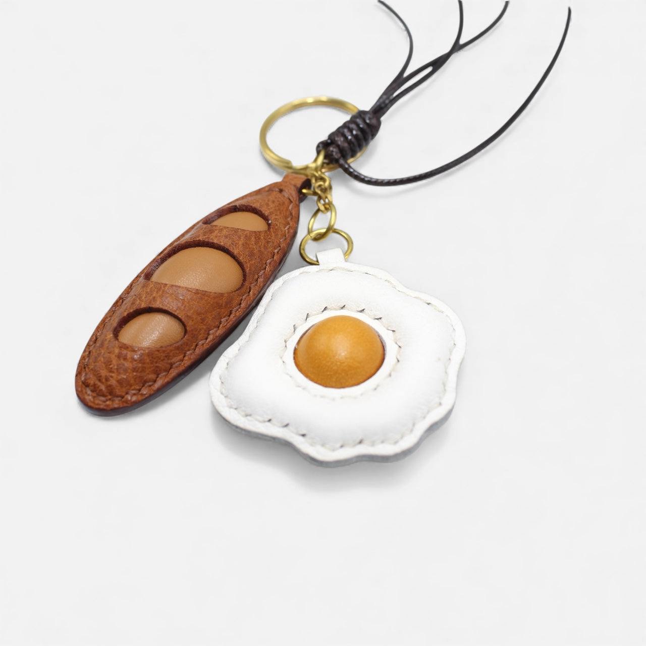 Egg and Bread - Handmade Grain Leather Bag Charm Key Holder