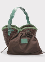 Léafa - Borsa Artigianale a Spalla Tessuta a Mano Verde e Caffè