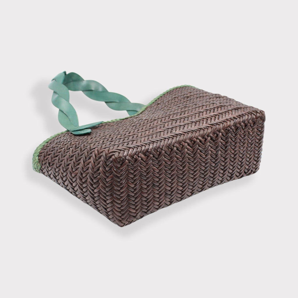 Léafa - Borsa Artigianale a Spalla Tessuta a Mano Verde e Caffè