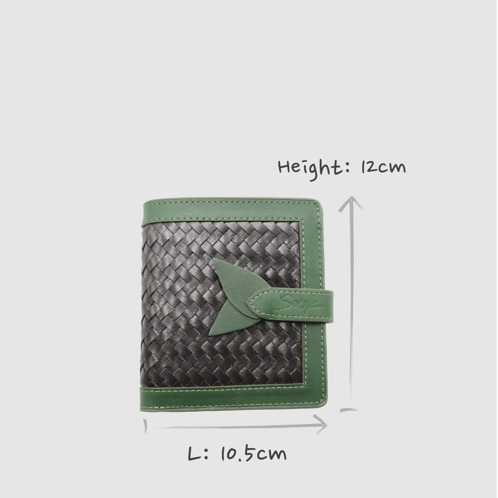 Lumi - Portafoglio corto in pelle intrecciata Verde e Caffè Scuro