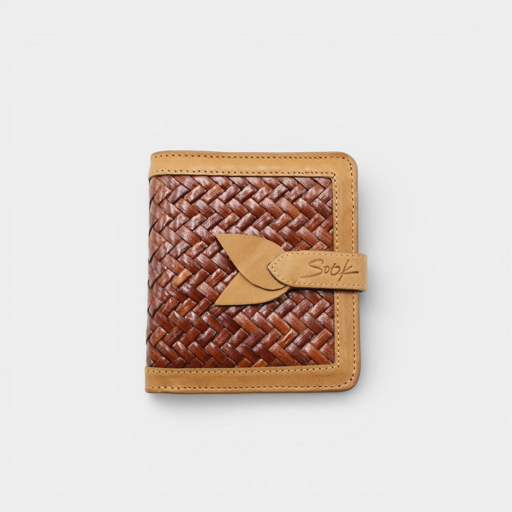 Lumi - Handwoven Leather Short Wallet Taupe & Coffee