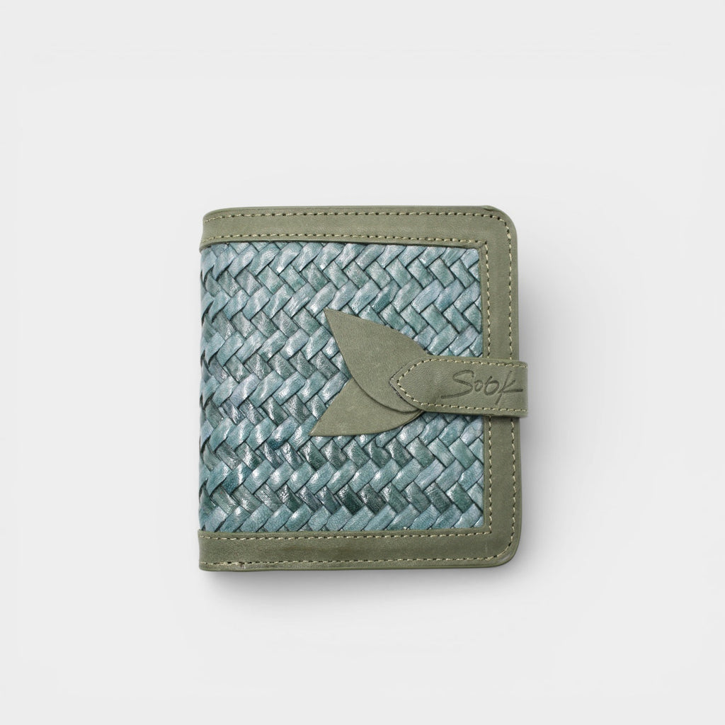 Lumi - Handwoven Leather Short Wallet Avocado & Teal
