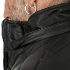 Piumino Giacca In Vera Pelle Nera Uomo Slim Cappuccio Con Cerniera Removibile Rindway