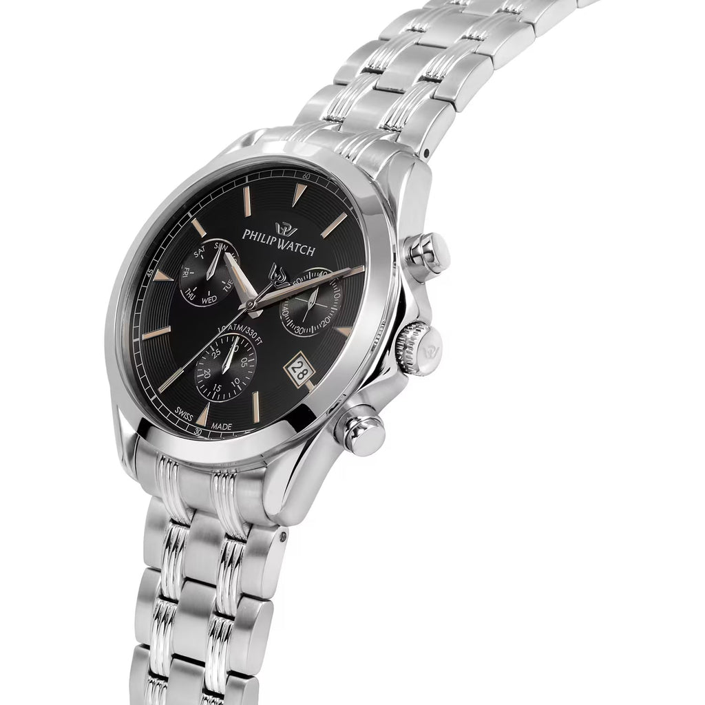 Philip Watch R8273665004 – Swiss Made quartz chronograph, black dial, 41mm case