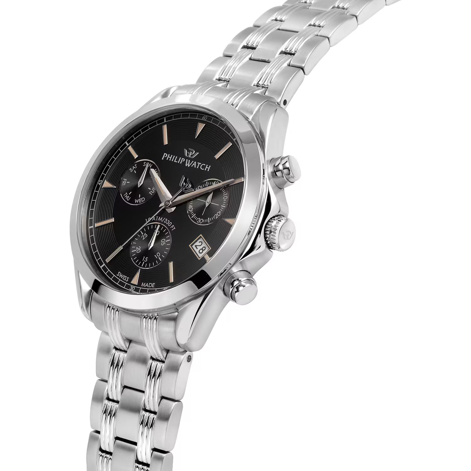 Philip Watch R8273665004 – Cronografo al quarzo Swiss Made, quadrante nero, cassa 41mm