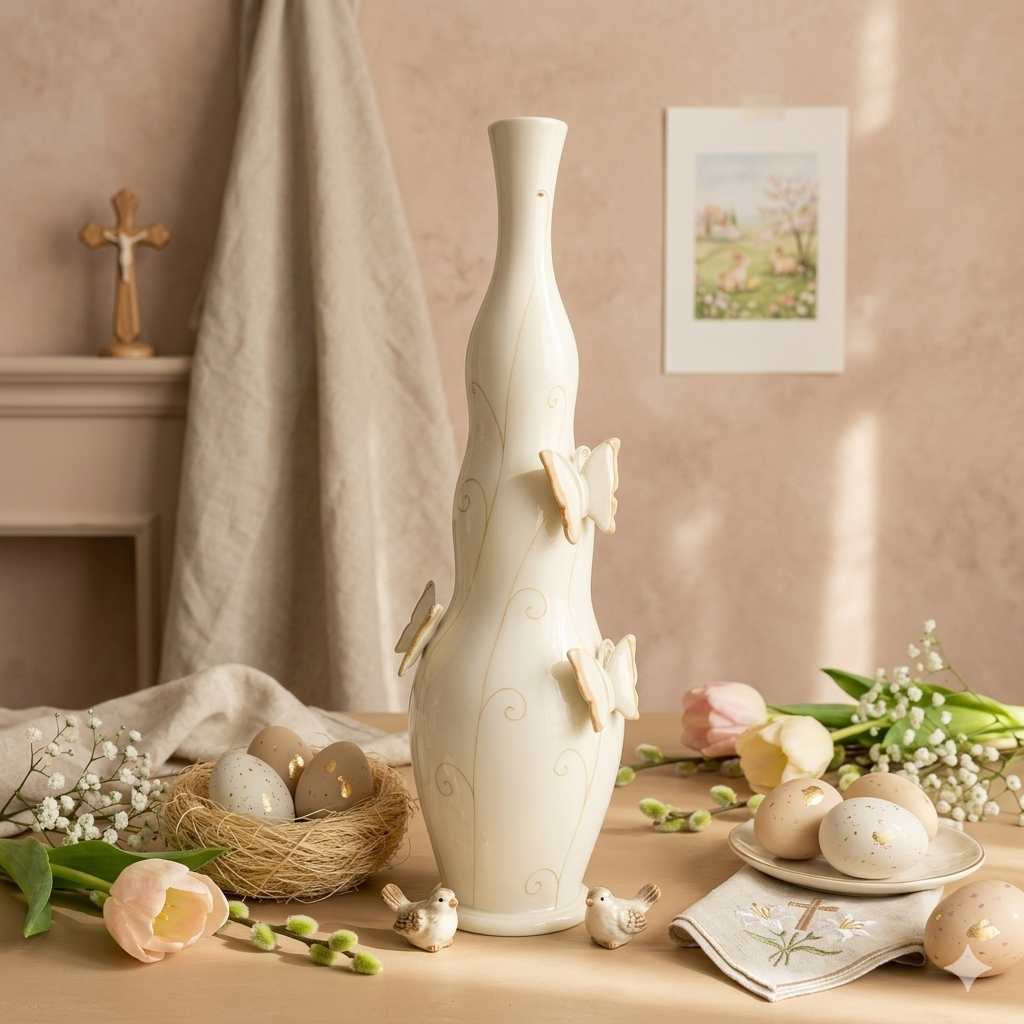 SER Capodimonte – Vaso Farfalle in Porcellana H43 cm