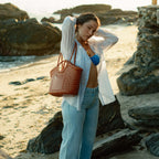Celia-Handmade Woven Top Grain Leather Bag Caramel Color