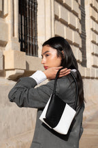 Aria - Apple Leather Midi Shoulder Bag Black & White
