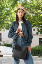 Oli - Apple Leather Midi Shoulder Cross-body Bag Black