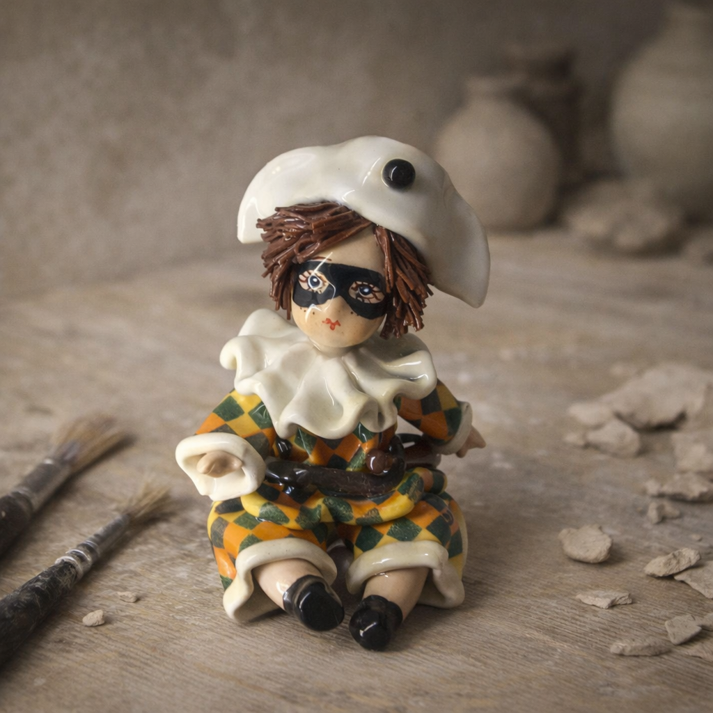 Zampiva Harlequin Statue Handmade Ceramic H 9 cm