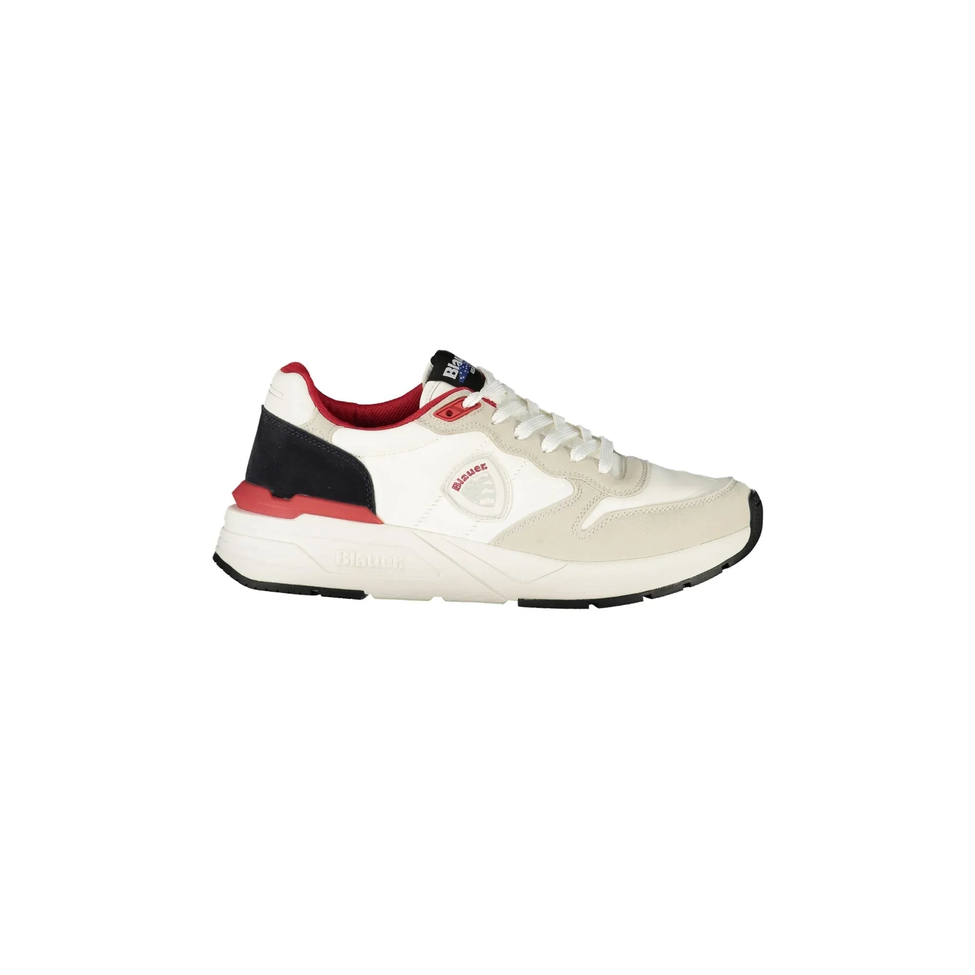 BLAUER Men's White Sports Shoes with Red Details and Laces