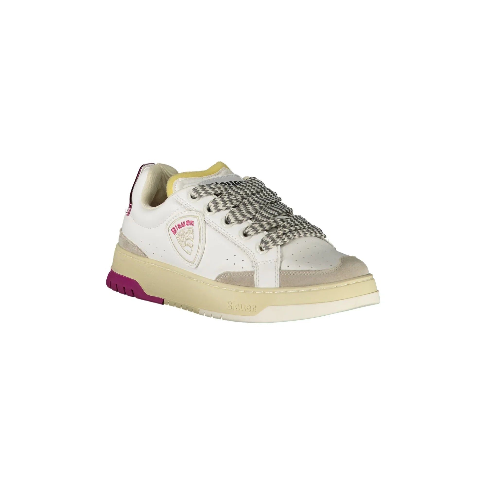 BLAUER Women's White Sneakers with Laces and Grey/Fuchsia Details