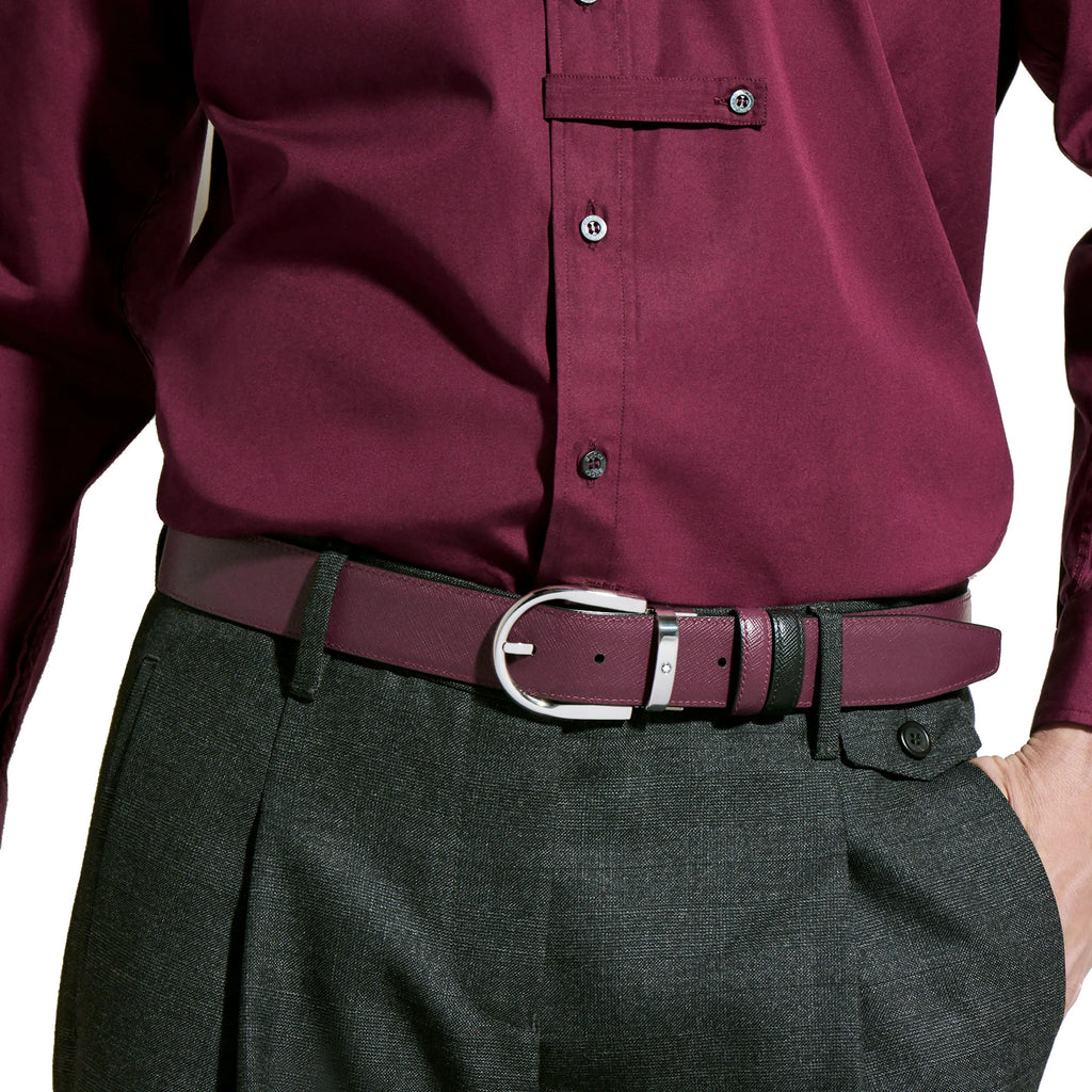 Montblanc Reversible Belt 35 mm Black/Cassis Leather with Horseshoe Buckle 199638