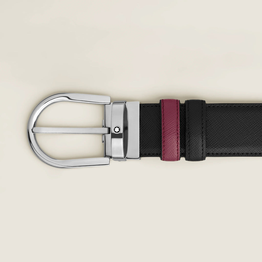 Montblanc Reversible Belt 35 mm Black/Cassis Leather with Horseshoe Buckle 199638