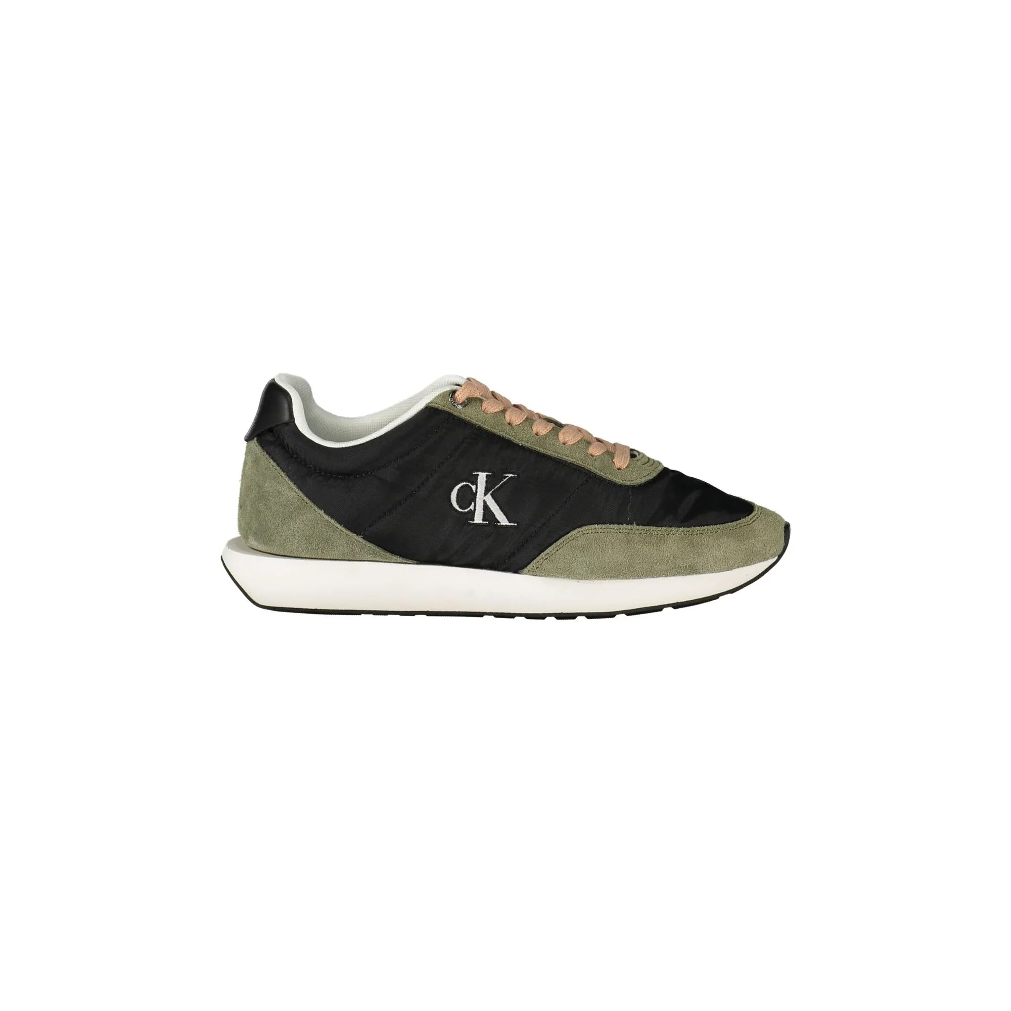 CALVIN KLEIN Women's Black Lace-Up Sneakers with Green Details