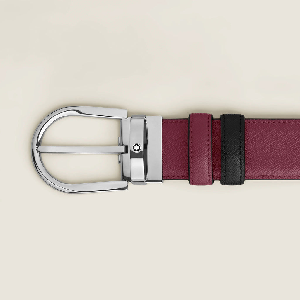 Montblanc Reversible Belt 35 mm Black/Cassis Leather with Horseshoe Buckle 199638