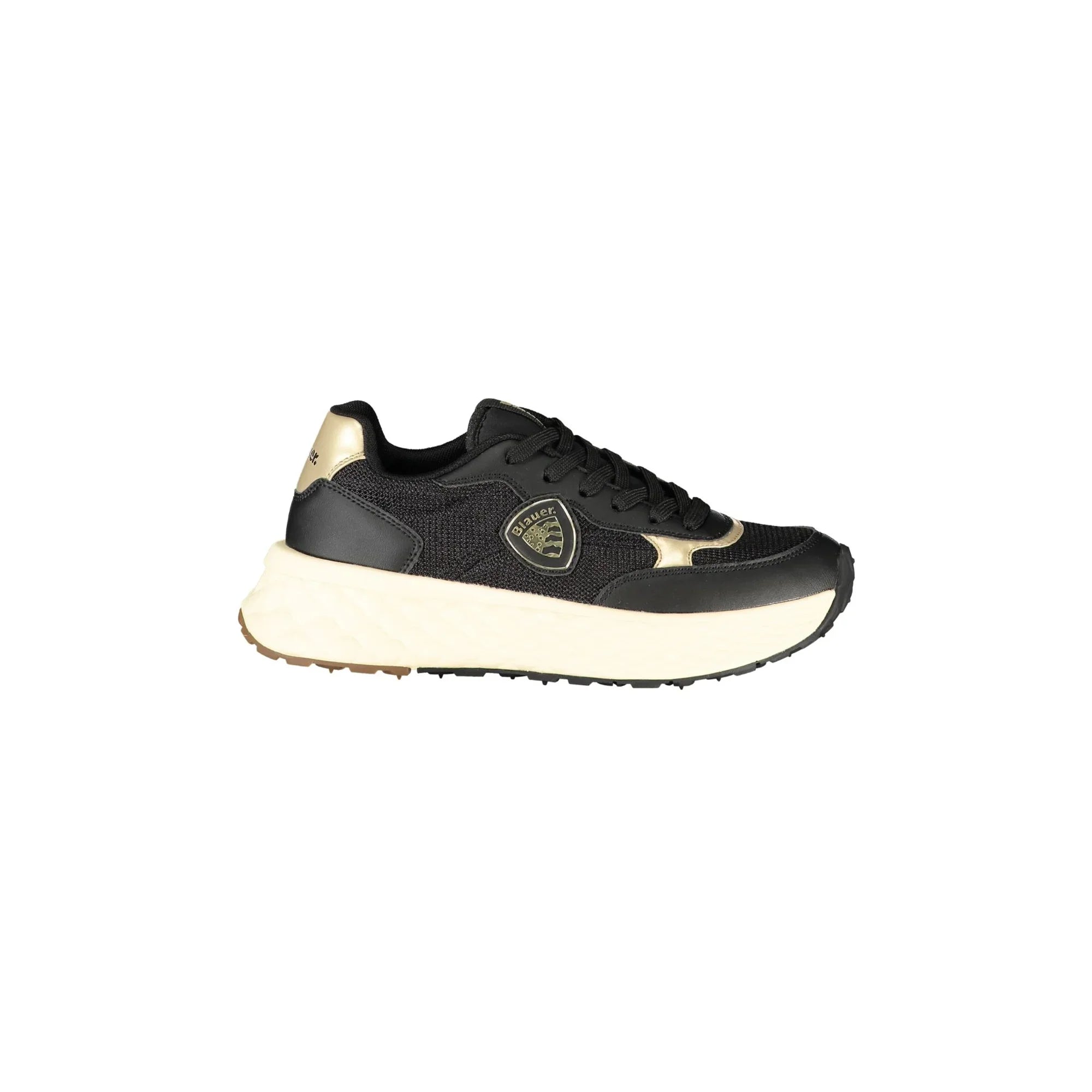 BLAUER Women's Black Sneakers with Laces and Gold Details