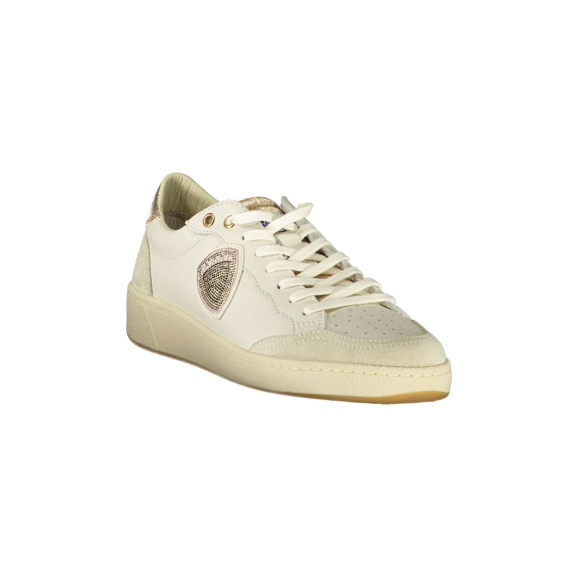 BLAUER Women's White Lace-up Sneakers with Bronze Details