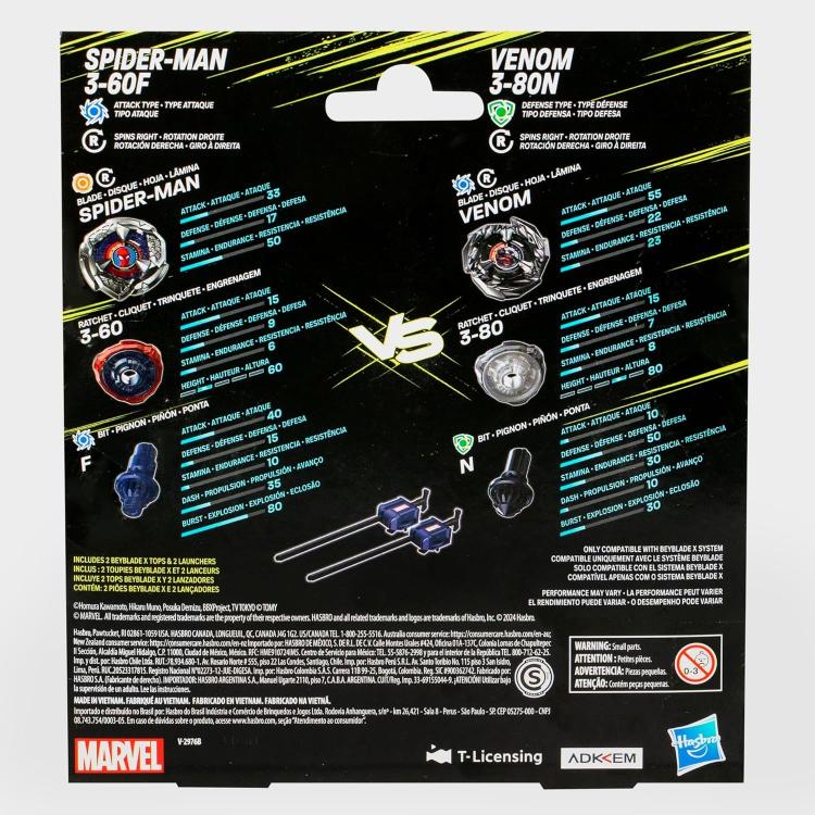 Hasbro - Beyblade X Marvel 2-Pack Tops Spider-Man 3-60F Vs Venom 3-80N