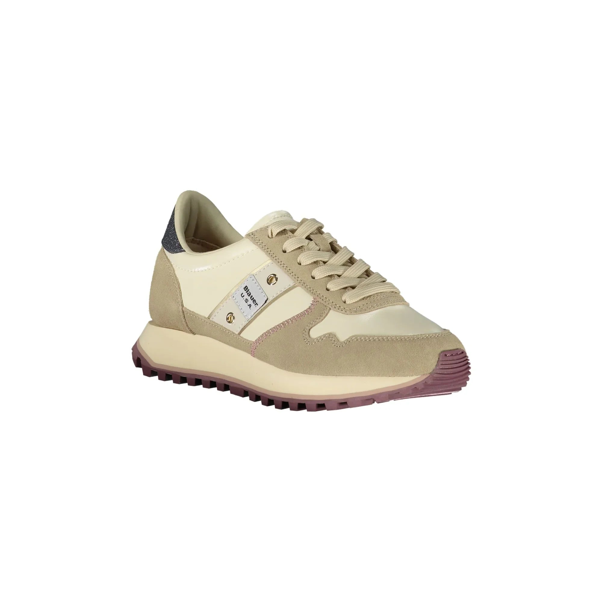 BLAUER Women's Beige Sneakers with Laces and Contrast Details
