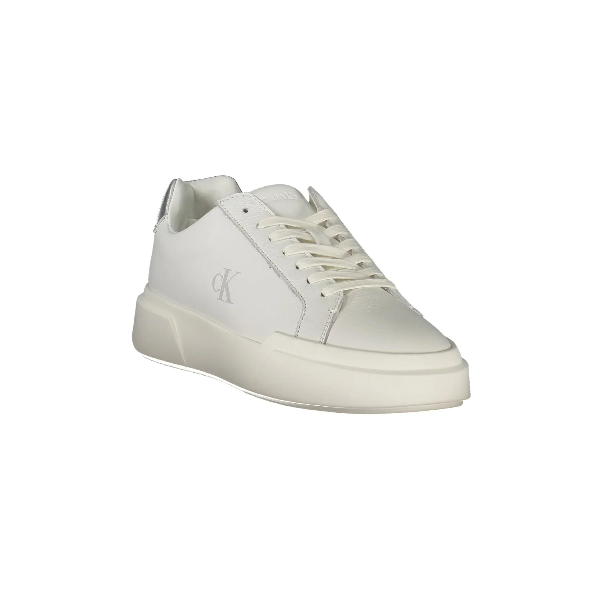 CALVIN KLEIN Women's White Lace-up Sneakers with Silver Details
