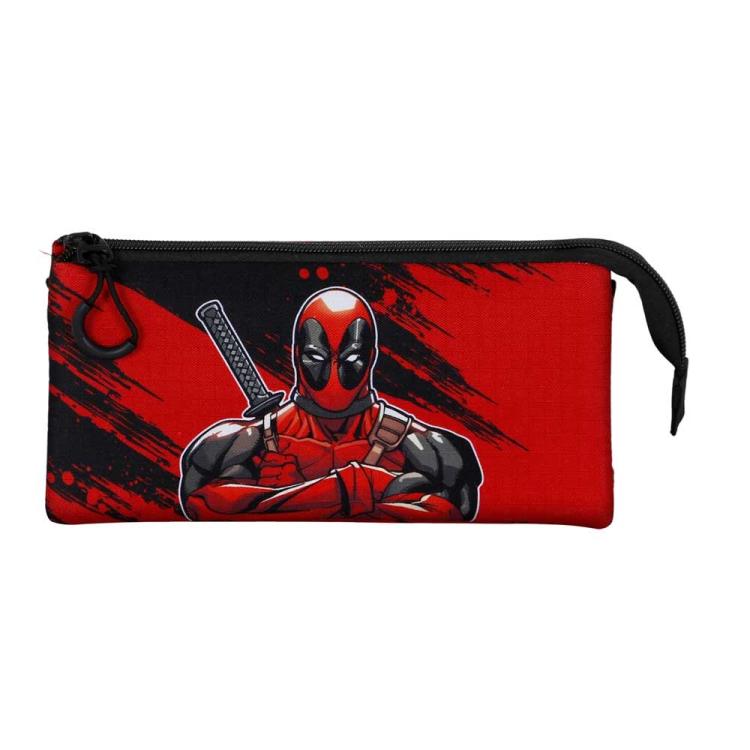 Marvel Triple Pencil Case (Deadpool) Bad - Disney Red Unisex School Pencil Holder