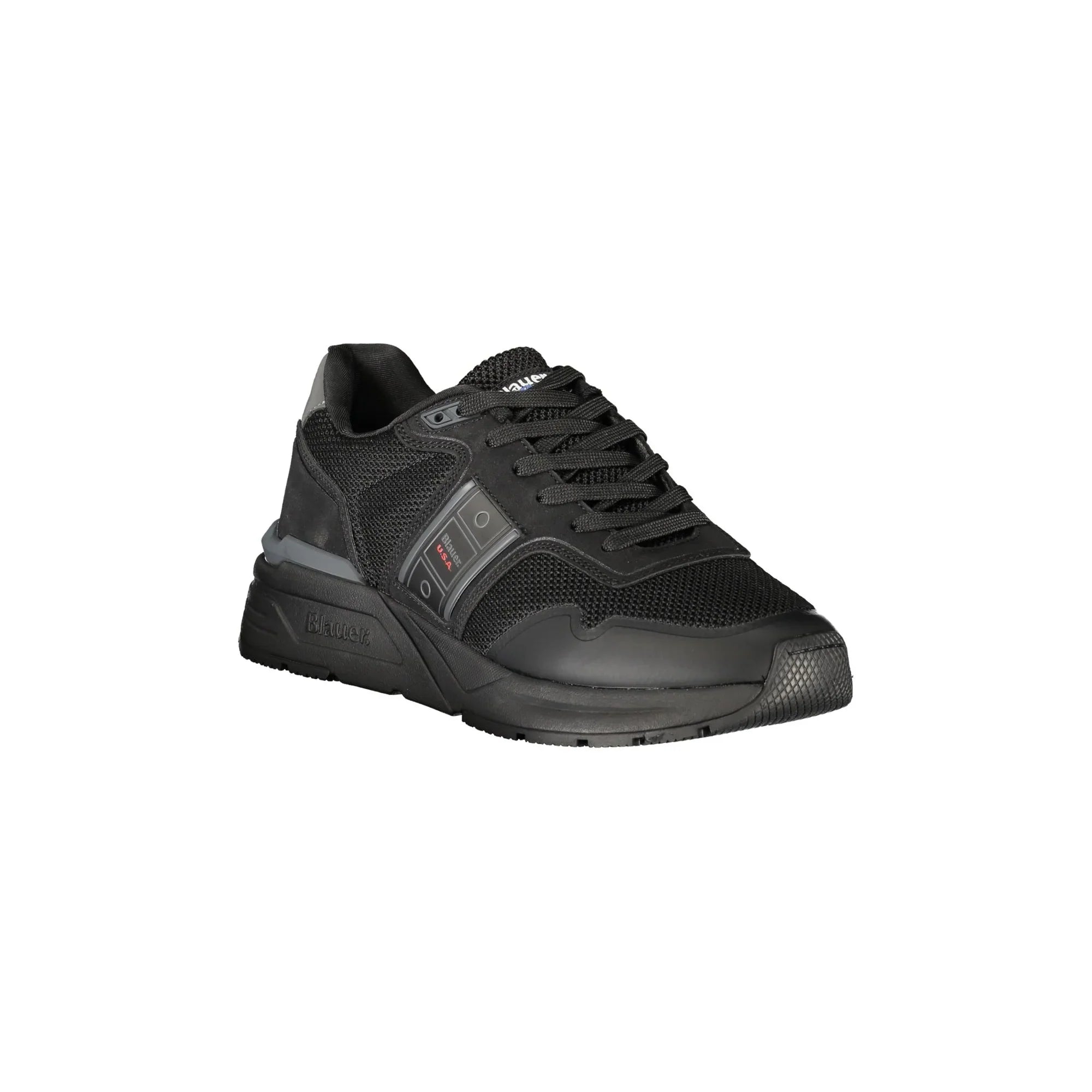 BLAUER Men's Black Sneakers with Laces and Contrast Details