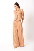 co-ord with waistcoat and wide-leg drawstring trousers