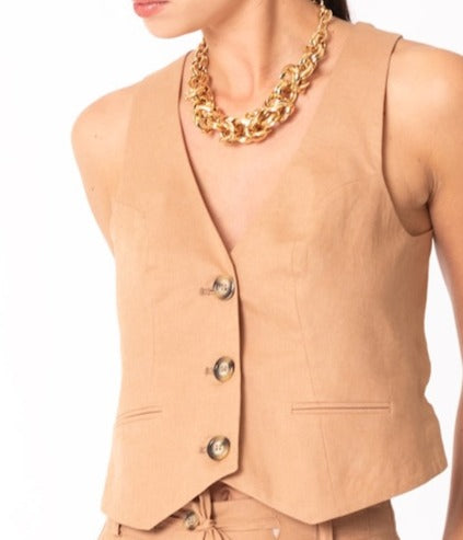 co-ord with waistcoat and wide-leg drawstring trousers