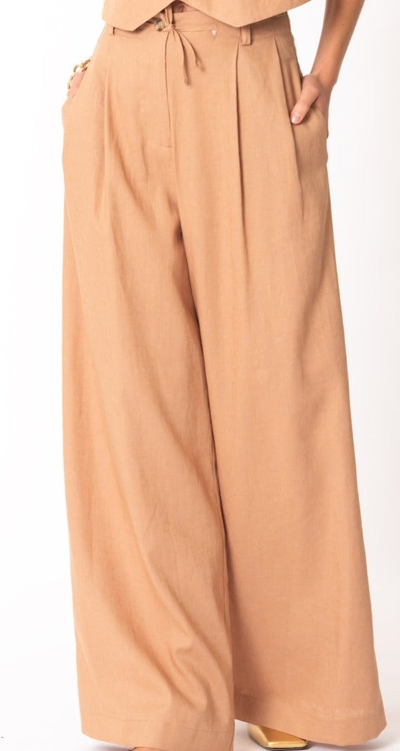 co-ord with waistcoat and wide-leg drawstring trousers