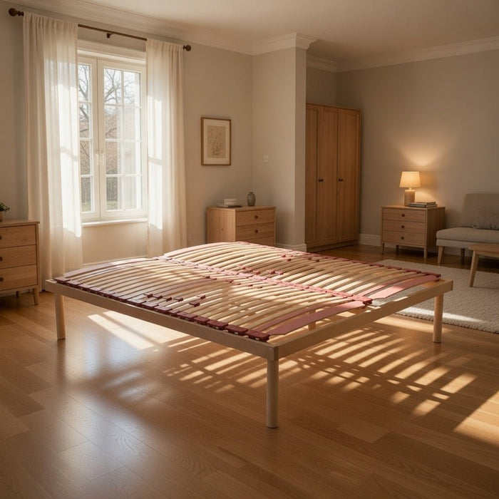 Fixed universal slatted bed base with rigidity adjusters and 40 cm high shock absorbers - Venere