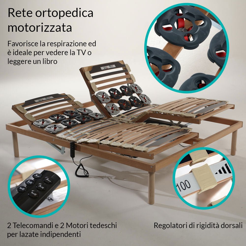 Motorized slatted bed base in beech wood with remote control - Superior Bed Base