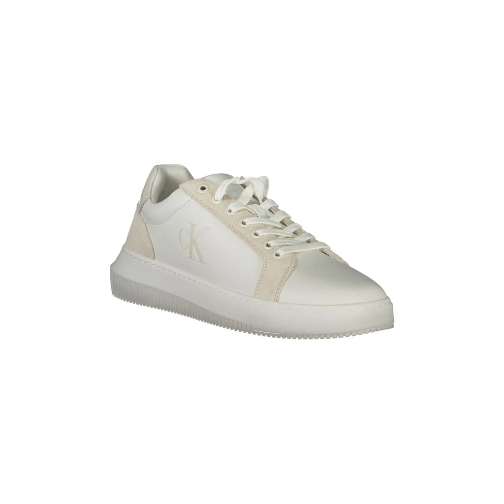 CALVIN KLEIN Scarpe Sneakers Uomo Bianche con Stampa e Dettagli a Contrasto