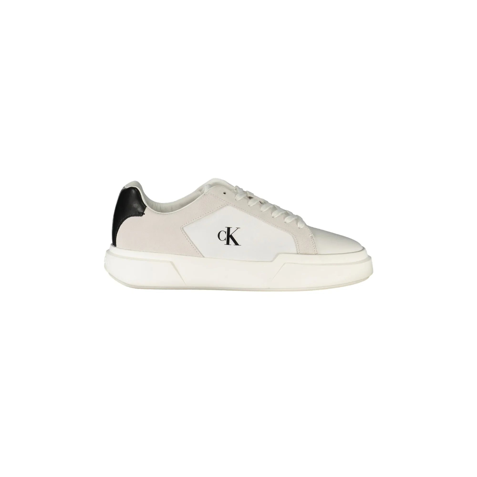 CALVIN KLEIN Men's White Lace-up Sneakers with Black Details