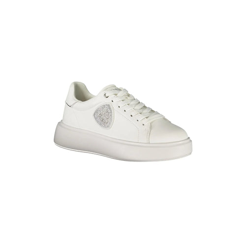 BLAUER Women's White Lace-Up Sneakers with Contrast Details
