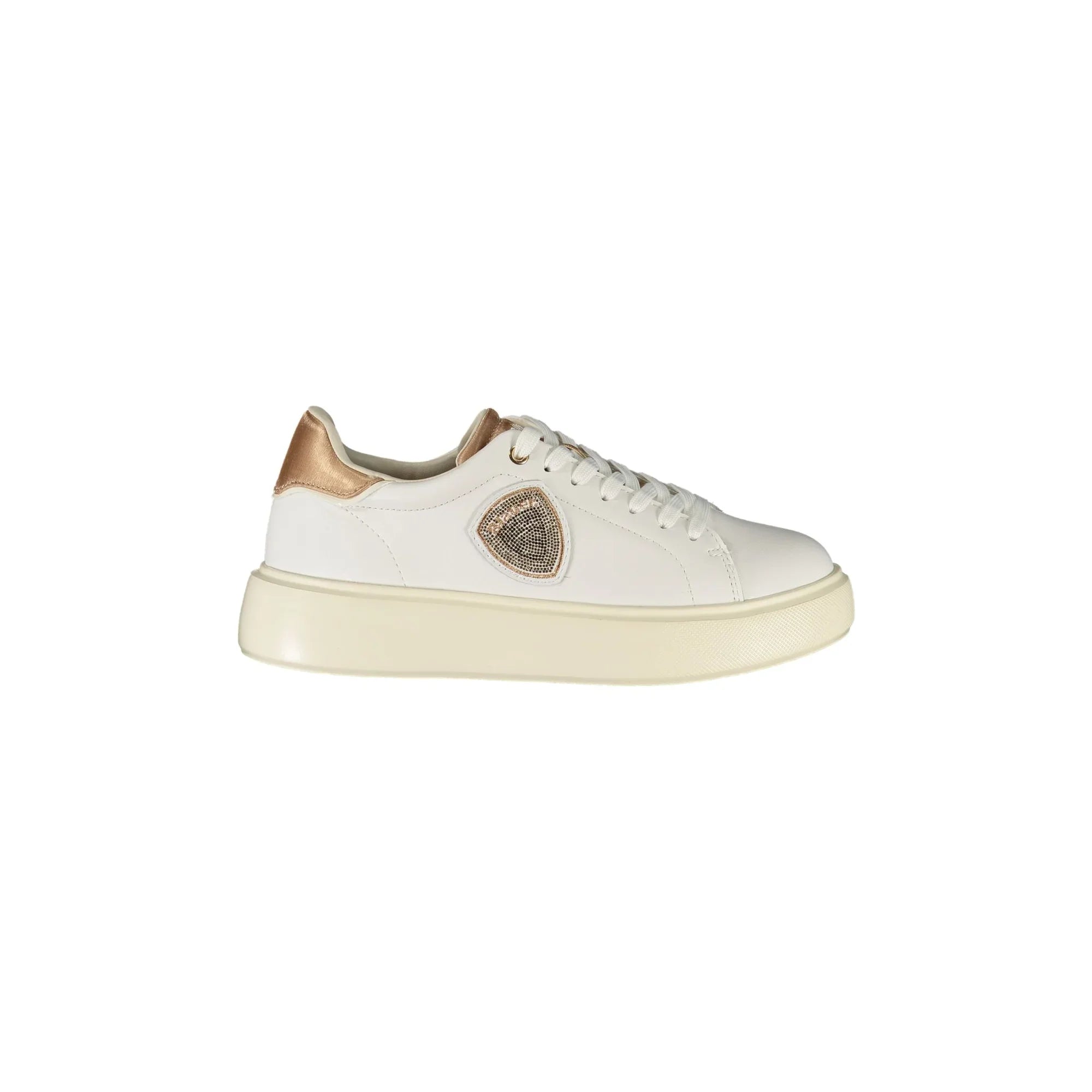 BLAUER Women's White Lace-up Sneakers with Bronze Details