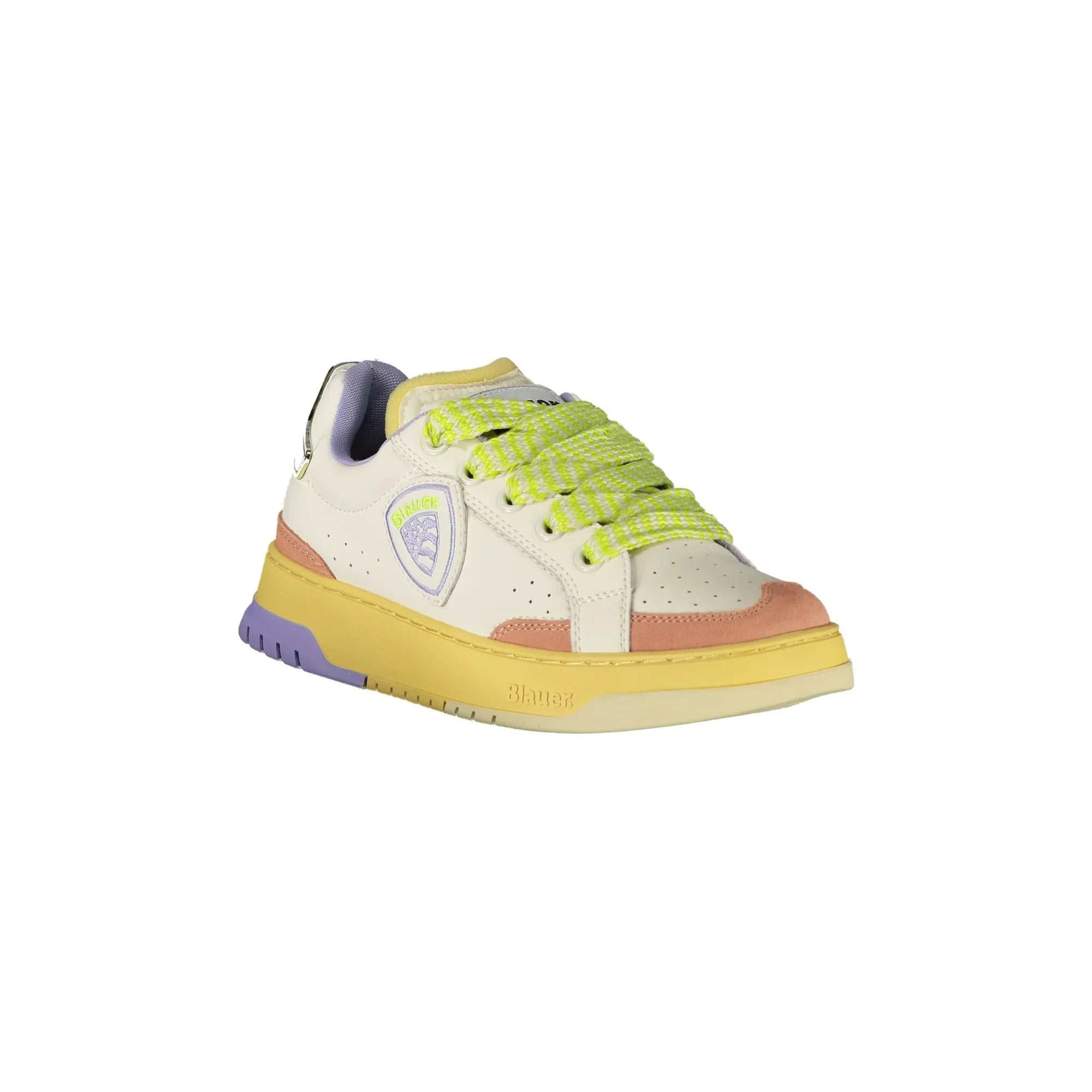 BLAUER Women's White Lace-up Sneakers with Colored Details
