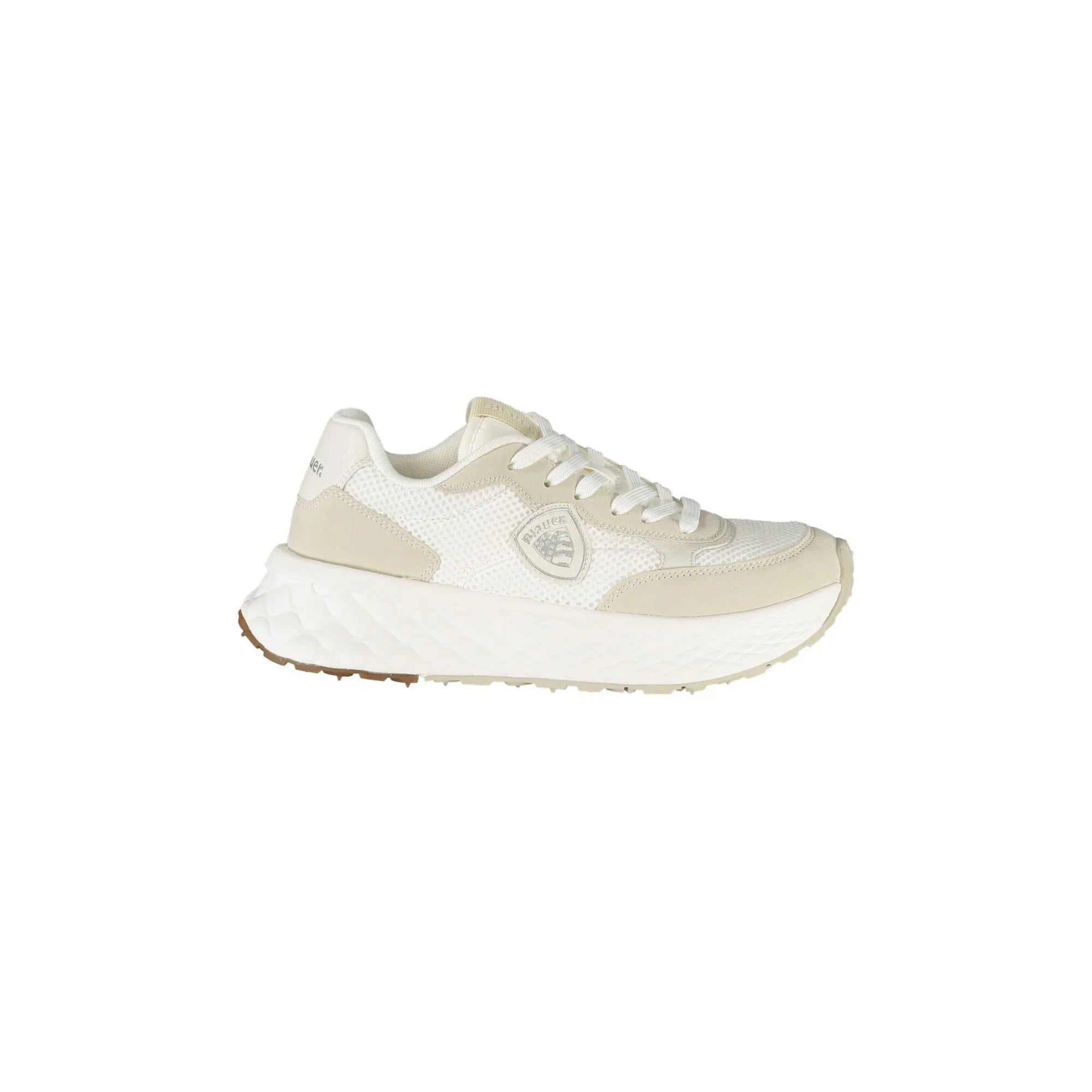 BLAUER Women's White Lace-Up Sneakers with Contrast Details