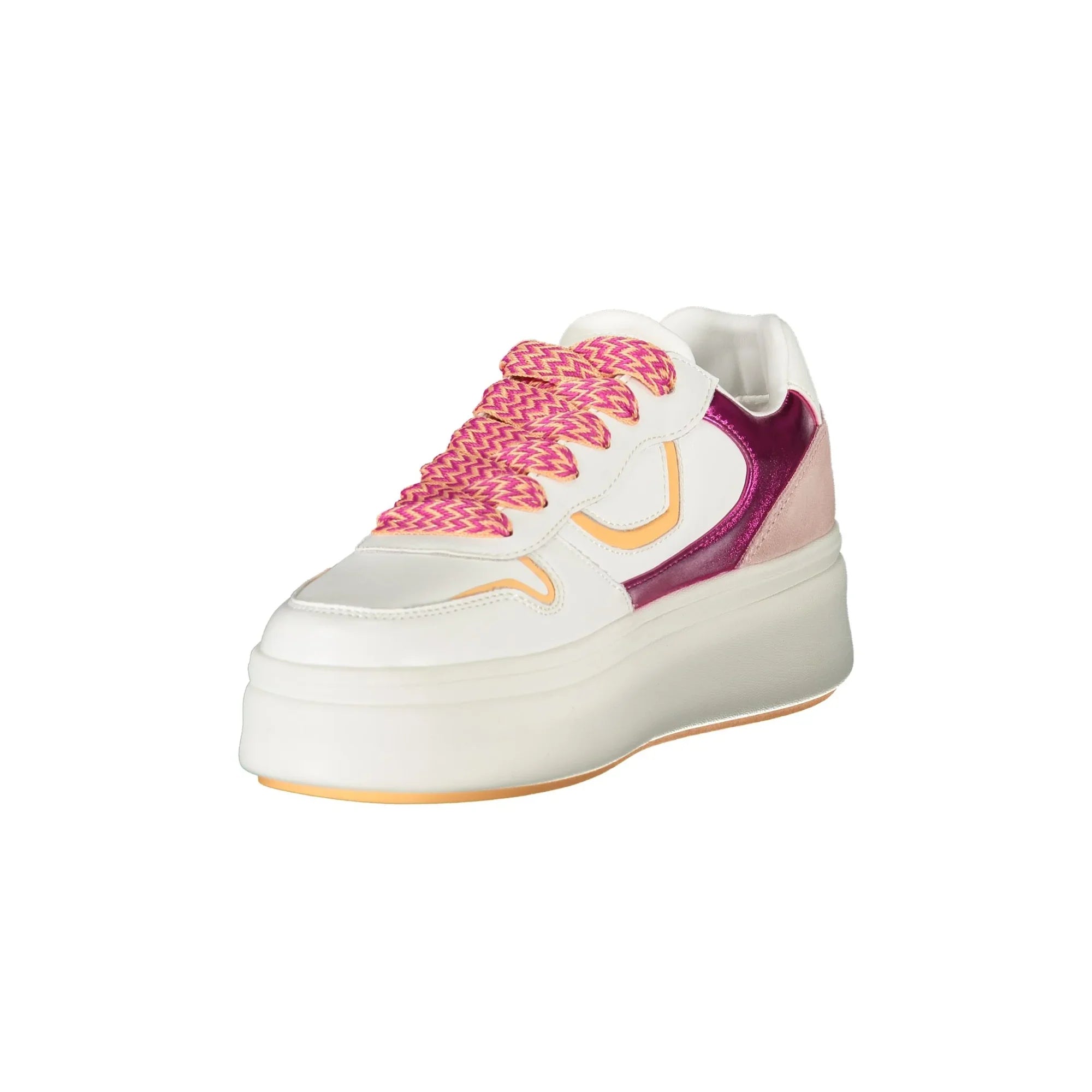 BLAUER Women's White Sneakers with Laces and Fuchsia/Pink Details