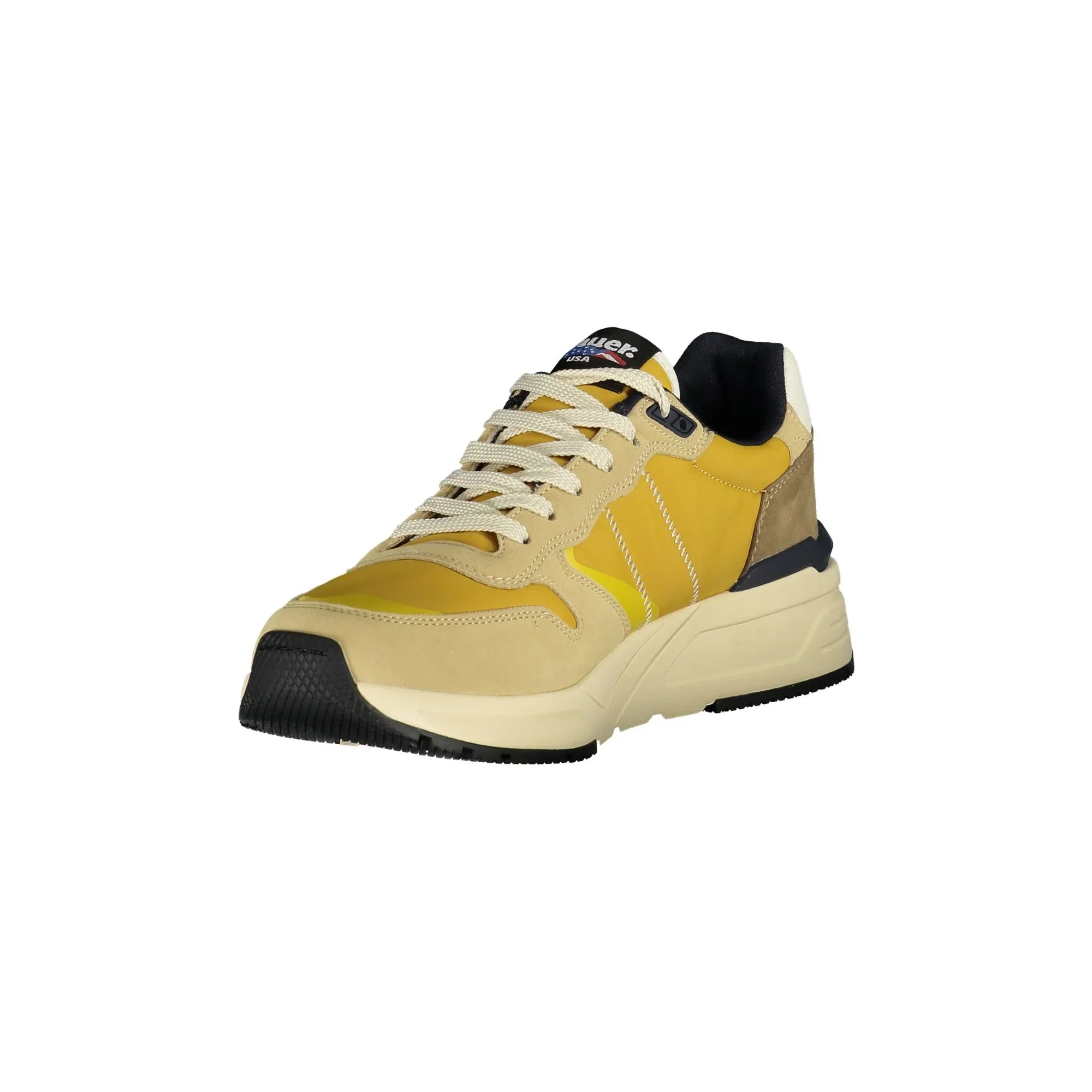 BLAUER Men's Beige Sneakers with Mustard Details and Logo