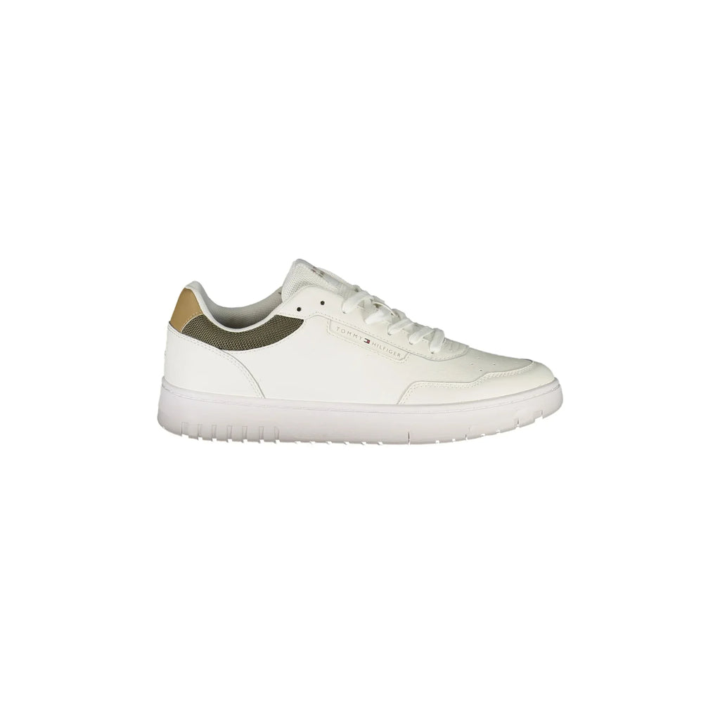 TOMMY HILFIGER Scarpe Sneakers Uomo Bianche con Dettagli Verde e Beige