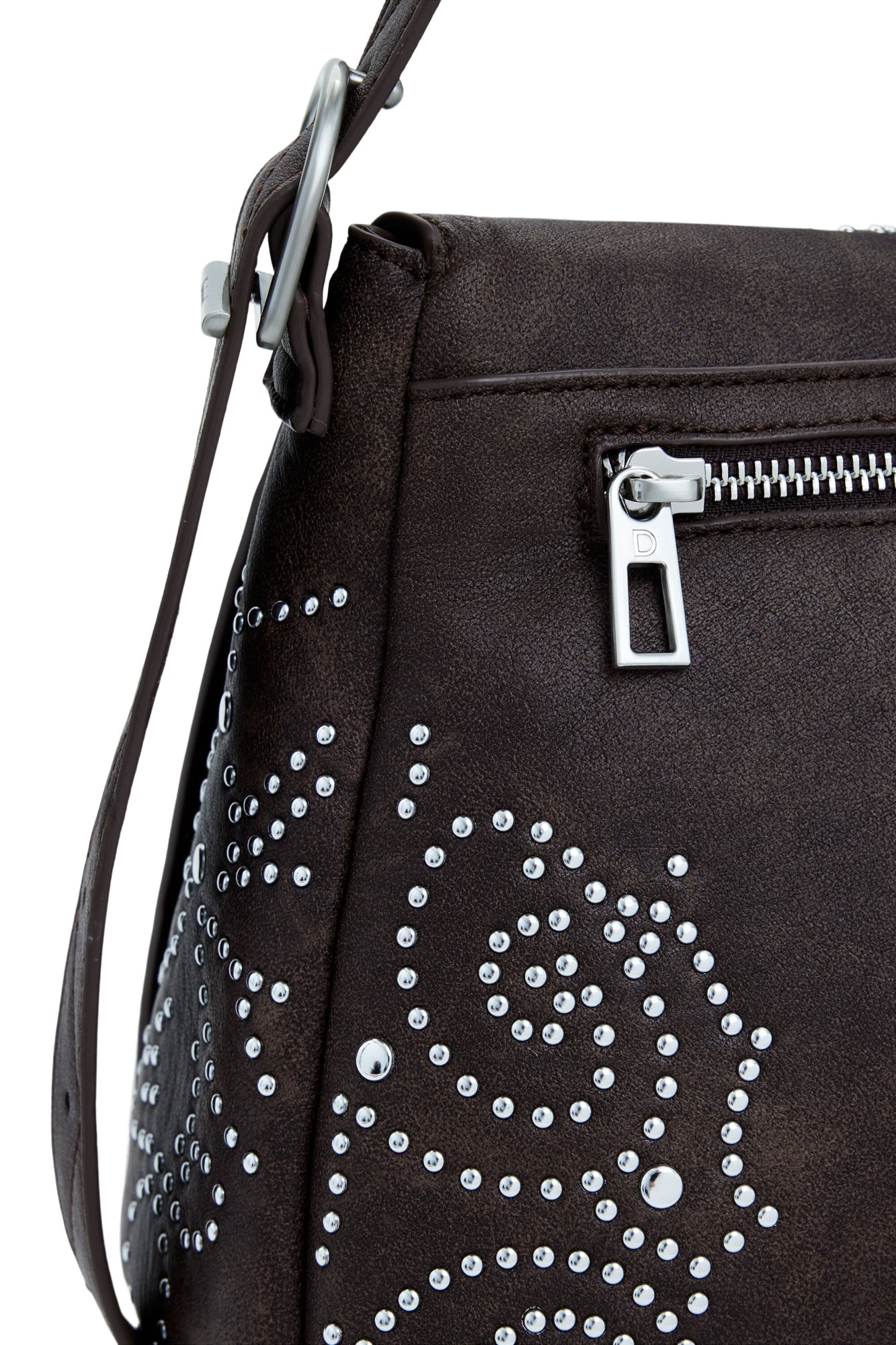 DESIGUAL Women's Brown Poker Face Posadas Bag with Studs