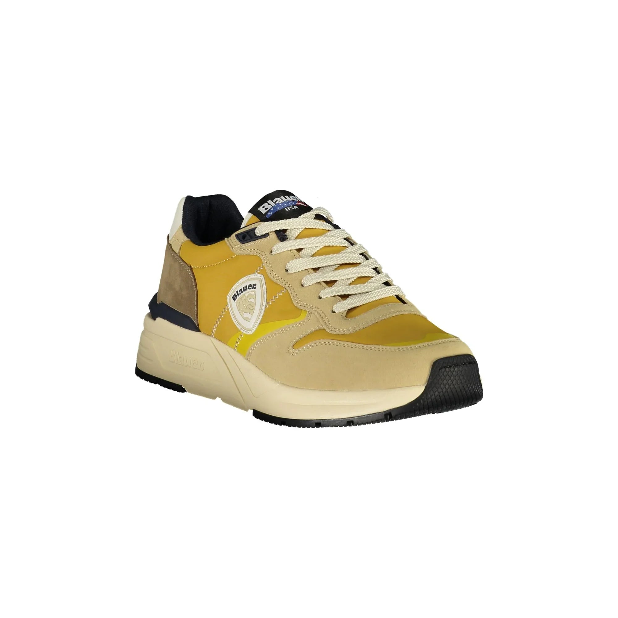 BLAUER Men's Beige Sneakers with Mustard Details and Logo