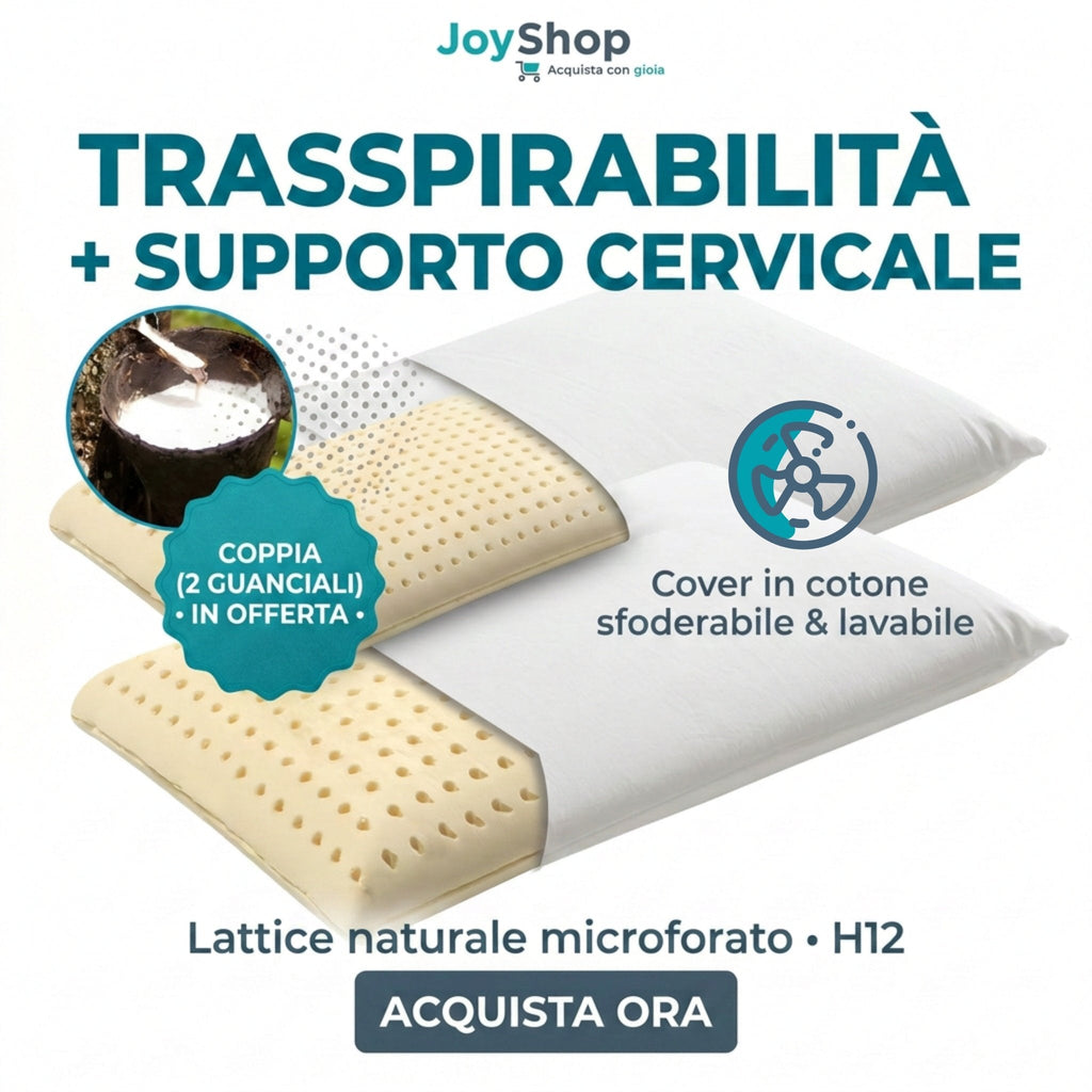 Pair of natural latex pillows with removable cotton cover - NATURE H12